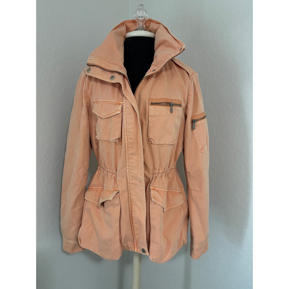 BCBGeneration Peach Coral Utility Field Jacket Womens Large Cargo Military Coat